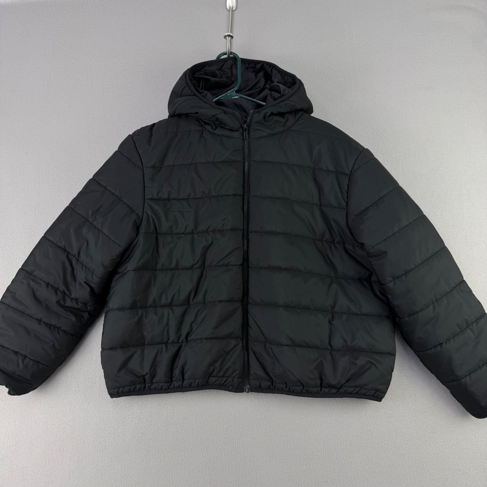 Wild Fable Hooded Puffer Jacket Women Large Black Quilted Zip Up Crop Style